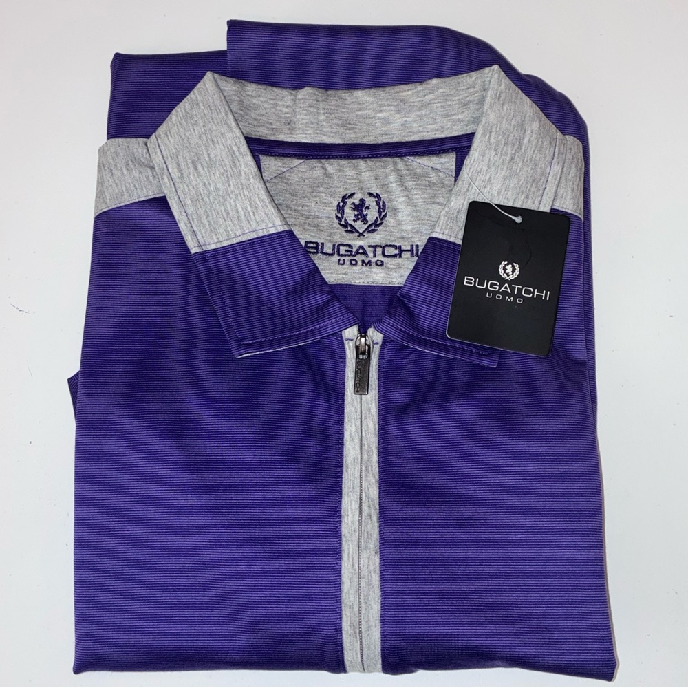 Bugatchi Men's Purple and Gray 1/4 Zip Golf Polo NWT - Picture 9 of 9
